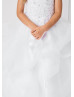 Beaded Lace Tulle Flower Girl Dress With Horsehair Trim